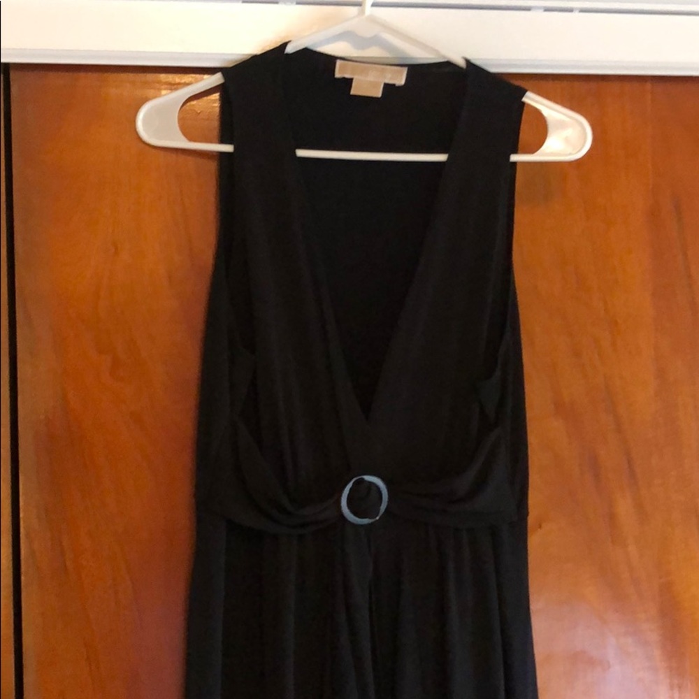 Black sleeveless drape-front Michael Kors dress